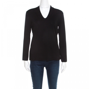 Pre Owned Emporio Armani Black V-Neck Long Sleeve Top M