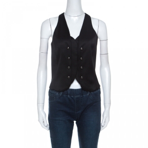 Pre Owned Emporio Armani Black Wool Blend Show Button Detail Waist Coat S