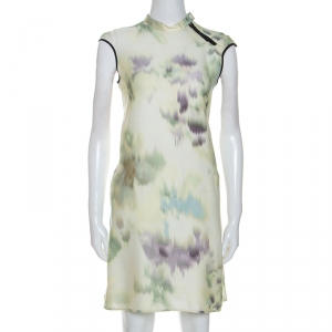 Pre Owned Emporio Armani Multicolor Printed Crepe Mandarin Collar Dress S