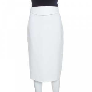 Pre Owned Emporio Armani Off White Silk Waist Band Detail Sheath Skirt M