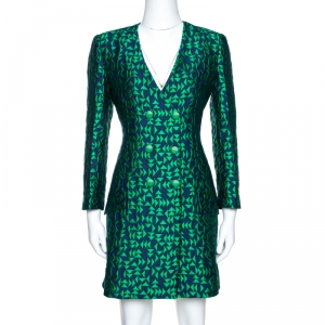 Pre Owned Emporio Armani Bicolor Jacquard Long Sleeve Shift Dress M