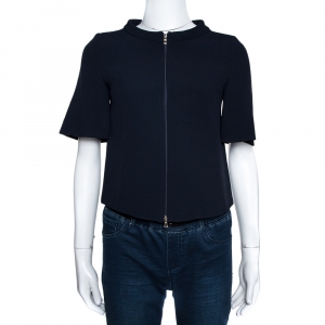 Pre Owned Emporio Armani Navy Blue Crepe Zip Front Jacket XS