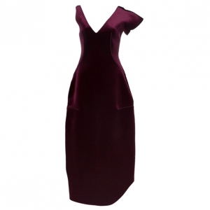 Pre Owned Emporio Armani Crimson Neoprene Velvet Structured Gown S