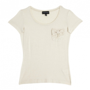 Pre Owned Emporio Armani Beige Pocket T-Shirt with Bow