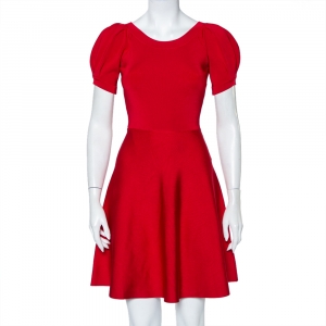 Pre Owned Emporio Armani Red Knit Puff Sleeve Mini Dress S