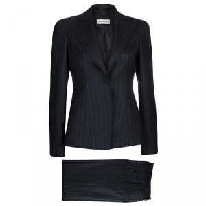 Pre Owned Emporio Armani Grey Striped Pant Suit S