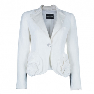 Pre Owned Emporio Armani White Pocket Detailed Blazer S