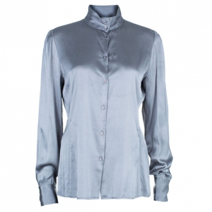 Pre Owned Emporio Armani Grey Silk Shirt L