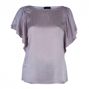 Pre Owned Emporio Armani Polka Dot Printed Silk Top M