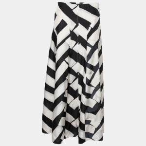 Pre Owned Emporio Armani White Printed Flared Midi Skirt M