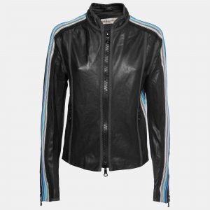 Pre Owned Emporio Armani Vintage Black Leather Contrast Trimmed Jacket XL