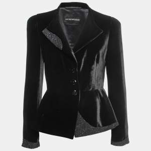 Emporio Armani Black Velvet Embellished Blazer M