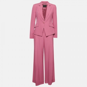 Pre Owned Emporio Armani Pink Crepe Single Breasted Blazer Suit M