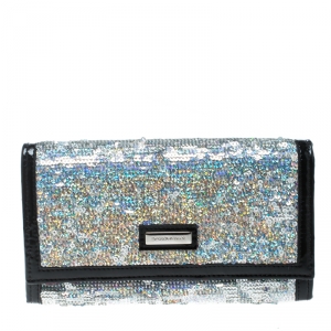 Emporio Armani Silver/Black Sequin and Patent Leather Clutch