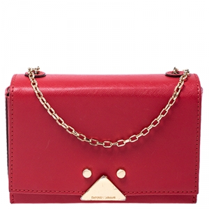 Emporio Armani Red Leather Flap Crossbody Bag