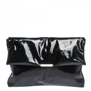 Pre Owned Emporio Armani Black Patent Leather Oversized Clutch