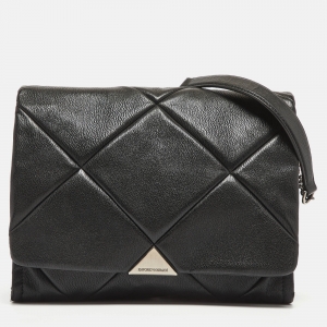 Emporio Armani Black Quilted Faux Leather Noelle Flap Shoulder Bag