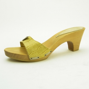 Emporio Armani Cream Croc Embossed Wooden Clogs Size 38