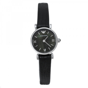 Emporio Armani Black Mother Of Pearl Stainless Steel Leather Classic Retro AR1684 Women's Wristwatch 22 mm