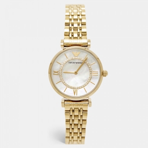 Emporio Armani Mother Of Pearl Gold PVD Coated Stainless Steel Classic AR1907 Women's Wristwatch 32 mm