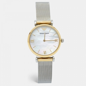 ساعة يد نسائية أمبوريو أرماني AR2068  ستانلس ستيل ثنائي اللون وصدف 32مم