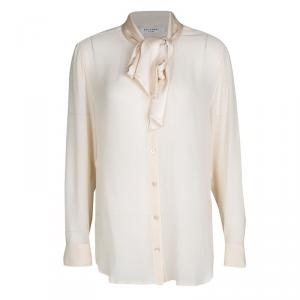 Equipment Beige Silk Neck Tie Detail Long Sleeve Blouse L