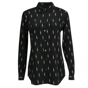 Kate Moss For Equipment Black Lightning Bolt Print Silk Slim Signature Shirt S