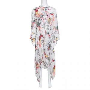Erdem Parrot Printed Silk Chiffon Printed Handkerchief Hem Kaylah Dress M