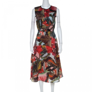 Erdem Multicolor Leaf Print Silk Mackenzie Tamae Sleeveless Dress M