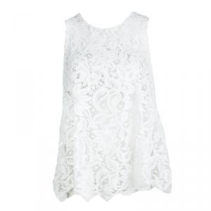Ermanno Scervino White Floral Lace Sleeveless Top S
