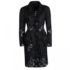 Ermanno Scervino Black Cutout Floral Lace and Embossed Jacquard Long Coat M
