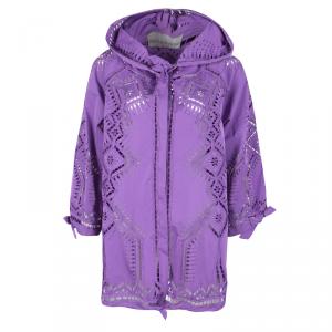 Ermanno Scervino Purple Laser Cut Hooded  Button Front Jacket  M