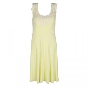 Ermanno Scervino Yellow Knit Lace Detail Sleeveless Dress S