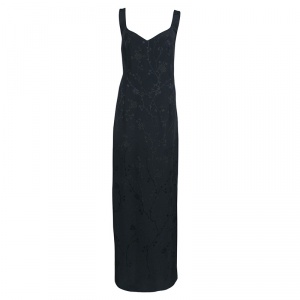 Escada Black Floral Jacquard Sleeveless Maxi Dress L
