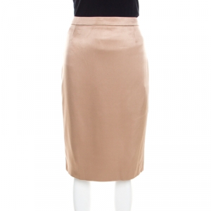Escada Beige Silk Satin Tailored Pencil Skirt M
