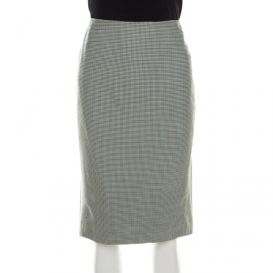 Escada Green Houndstooth Patterned Wool Rowena Pencil Skirt M