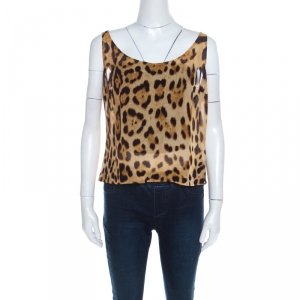 Escada Brown Leopard Print Sheer Silk Sleeveless Tank Top XL