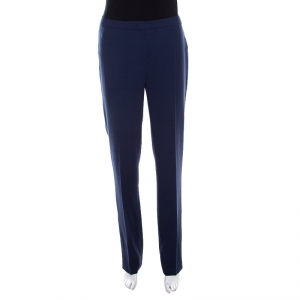 Escada Saphire Blue Wool Crepe High Waist Tovah Trousers M