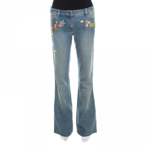 Escada Indigo Faded Effect Denim Embellished Flared Hose Jeans M
