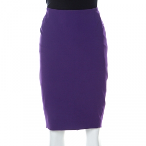 Escada Purple Stretch Crepe Ruched Back Pencil Skirt M 
