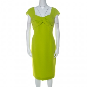 Escada Meadow Green Crepe Pleated Bodice Detail Sleeveless Danicara Dress L