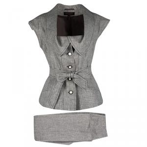 Escada Brown and White Textured Belted Vest and Trouser Set S