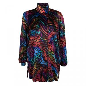 Escada Margaretha Ley Multicolor Animal Printed Silk Long Sleeve Oversized Shirt XS
