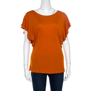 Escada Orange Knit Cascading Layered Sleeve Fitted Top M