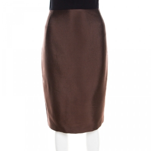 Escada Brown Hammered Satin Tailored Pencil Skirt M