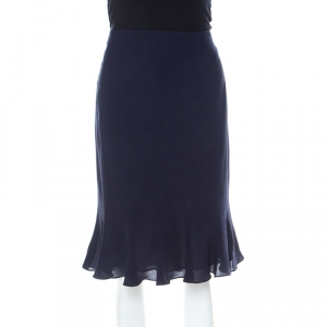 Escada Navy Blue Silk Paneled Flutter Skirt M