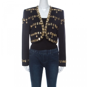Escada Black Wool Gold Bead Embellished Vintage Jacket L