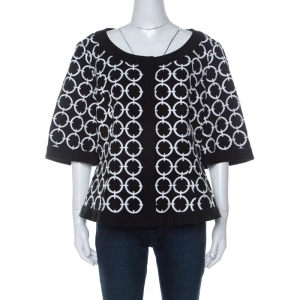 Escada Black Contrast Embroidery Knit Short Sleeve Jacket XL