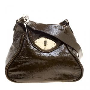 Escada Olive Green Distressed Patent Leather Crossbody Bag