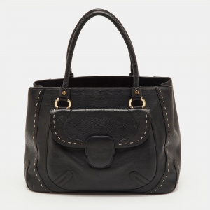 مملوكة مسبقًا Escada Front Pocket Black Leather Tote